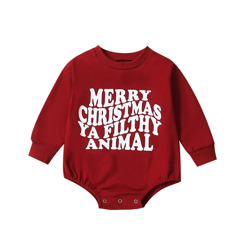 "Merry Christmas You Filthy Animal" Printed Christmas Romper