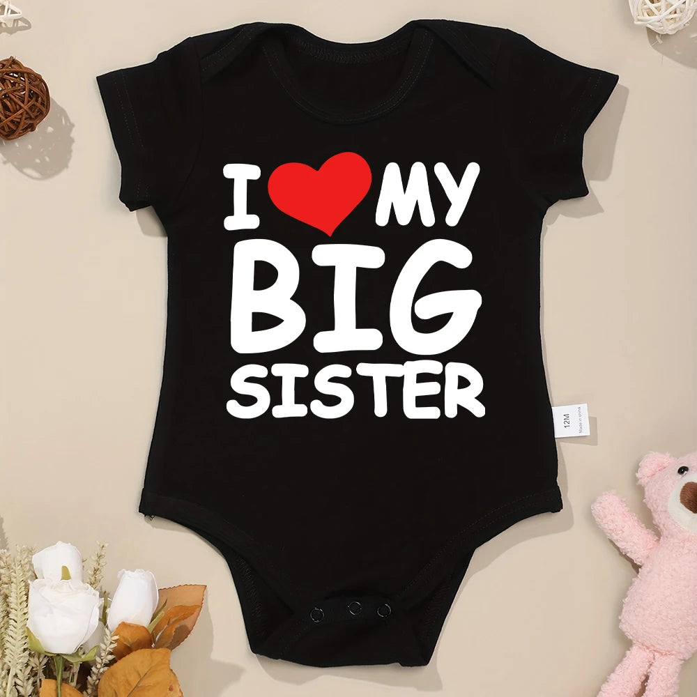 Adorable I Love my big sister Short Sleeve Black baby romper