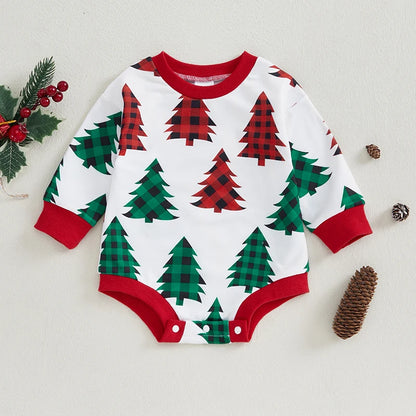 Christmas Tree Plaid Print Festive Romper