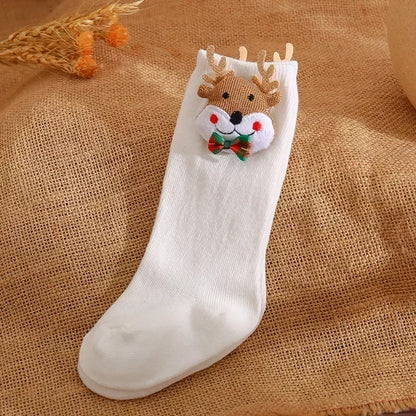 Adorable Christmas festive 3d cartoon white reindeer baby socks. 0-3 Years