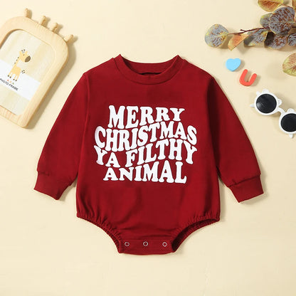 "Merry Christmas You Filthy Animal" Printed Christmas Romper