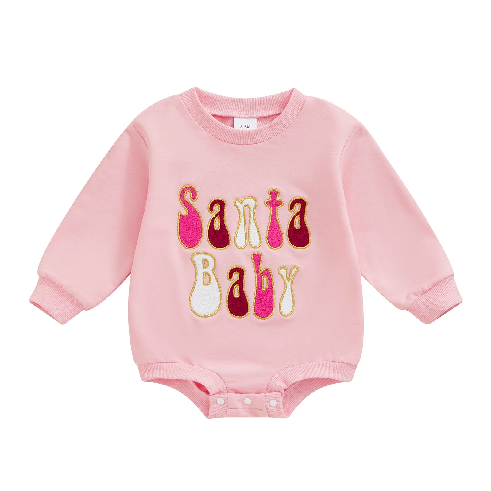 Adorable Christmas "Santa Baby" Long Sleeve Pink Baby Romper 0 - 2 Years