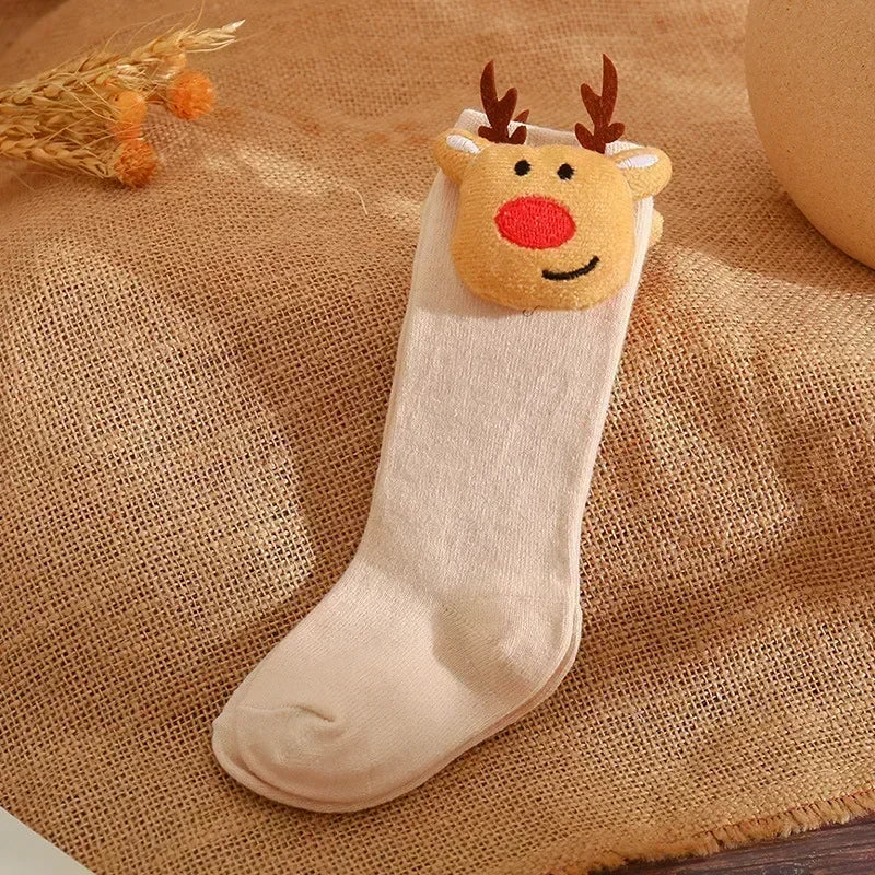 Adorable Christmas festive 3d cartoon reindeer baby socks. 0-3 Years