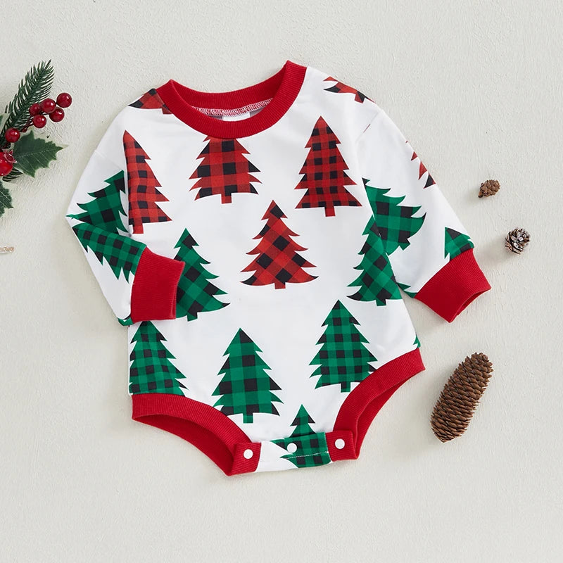 Christmas Tree Plaid Print Festive Romper