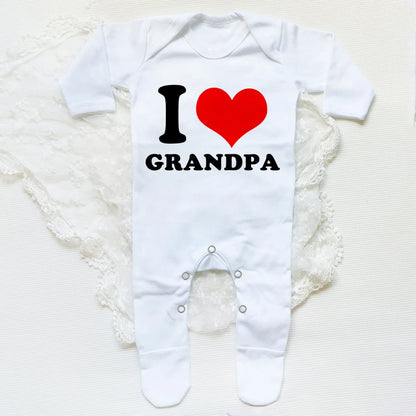 Adorable long sleeve "I heart grandpa" White baby girl and boy romper. 0-6 Months