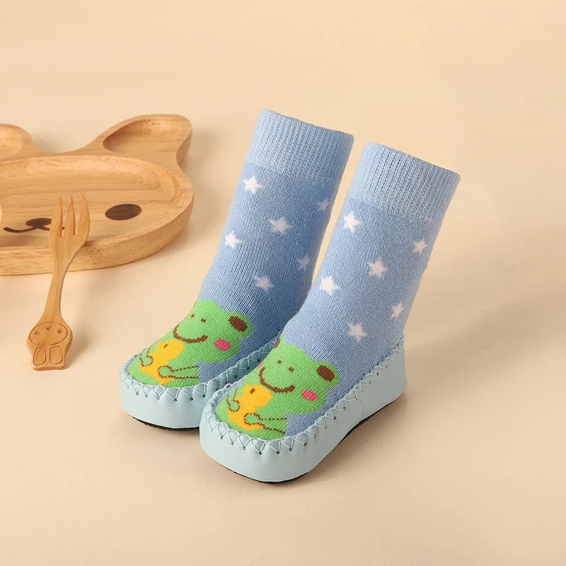 Adorable Sky frog boy and girl Socks with rubber soles 0-2 Years