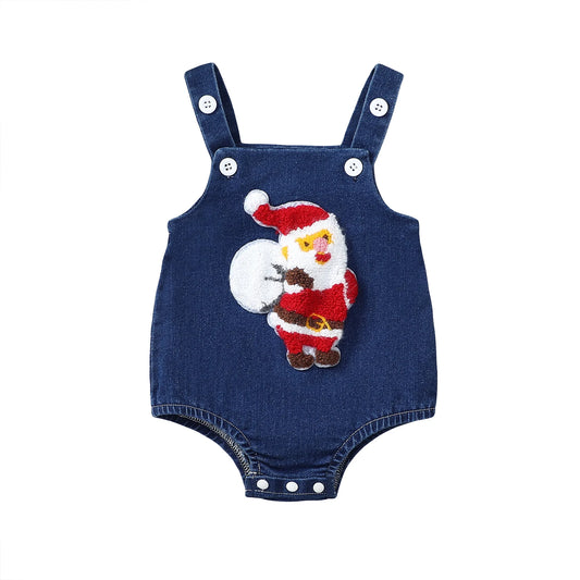 Adorable Christmas Cartoon Santa Sleeveless Overall baby Jumpsuit. 0-2 Years