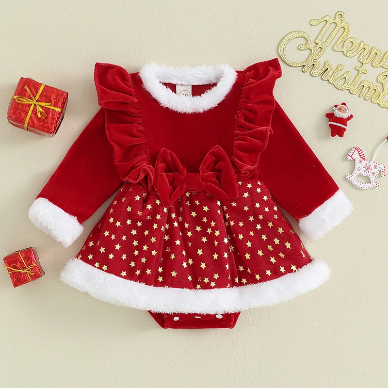 Adorable and Festive Star Dress Style Baby Girls Christmas Outfit. Baby girl 0-2 years