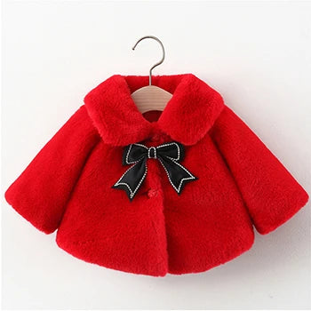 Adorable Warm Winter Red Bow Jacket. Baby girl 0-4 Years