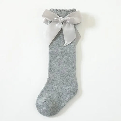 Adorable warm grey Spanish style bow cotton sock. Baby girls 0-5 years