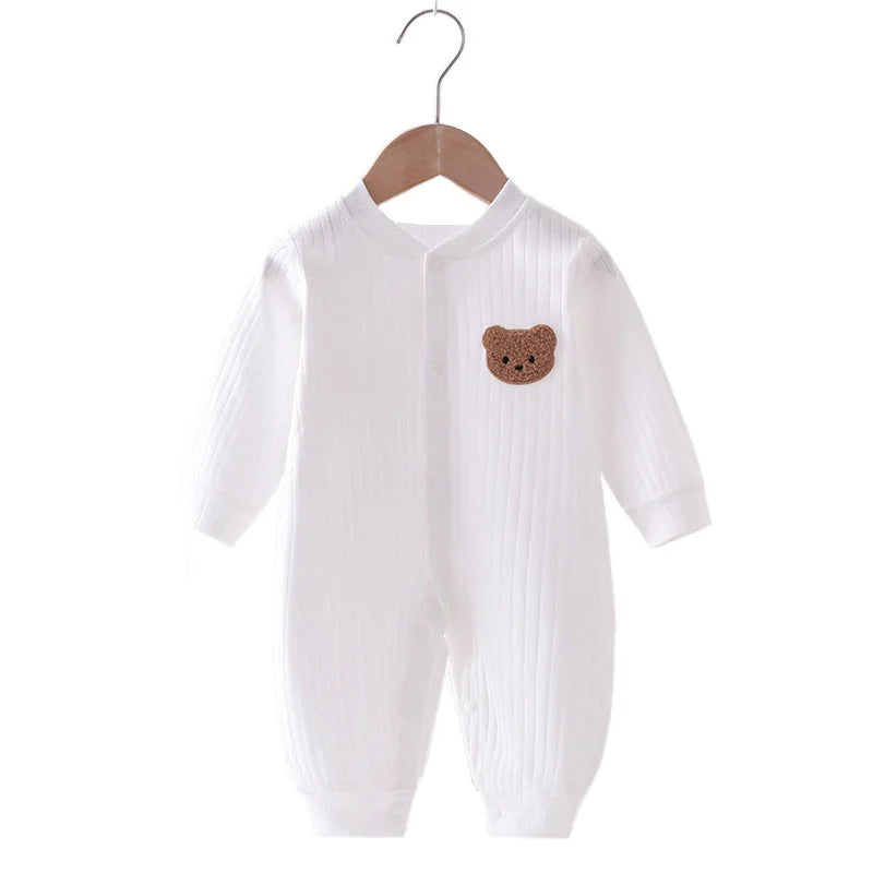 Adorable White solid colour cartoon bear baby jumpsuit. Baby boy and girl 0-2 Years