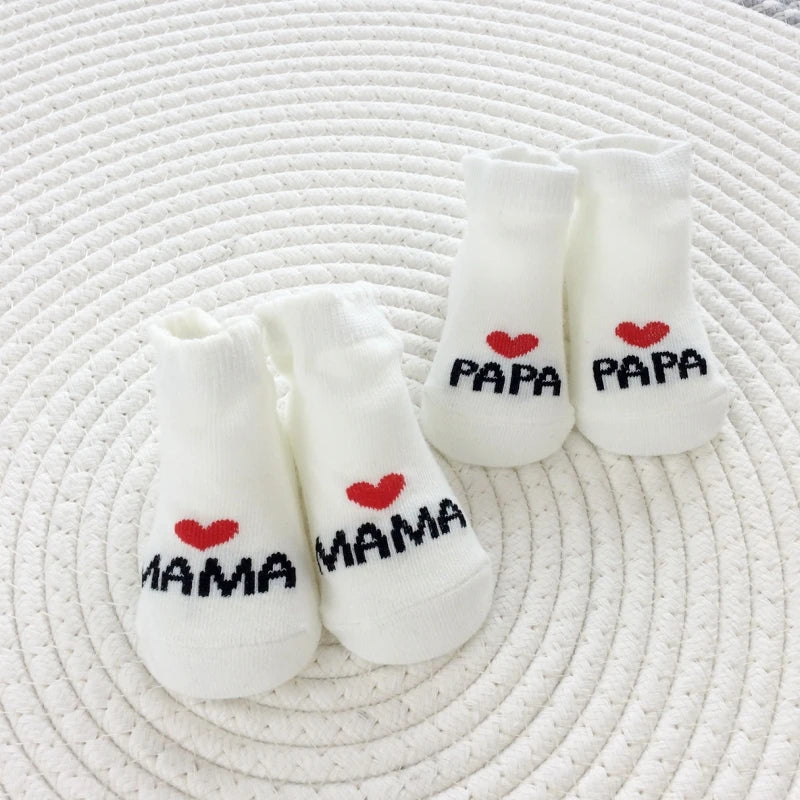 Adorable i heart mama and papa white socks